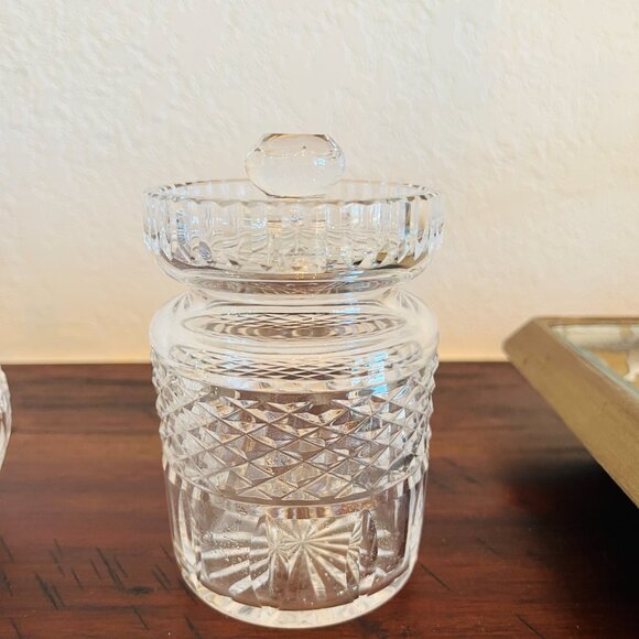 2 - Vintage Waterford Crystal Jam Jelly Honey Jars Lids Lismore Diamond Pattern - Picture 2 of 11